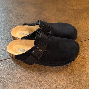Birkenstock Boston Clogs Black Suede Soft Footbed Narrow 37, NIB